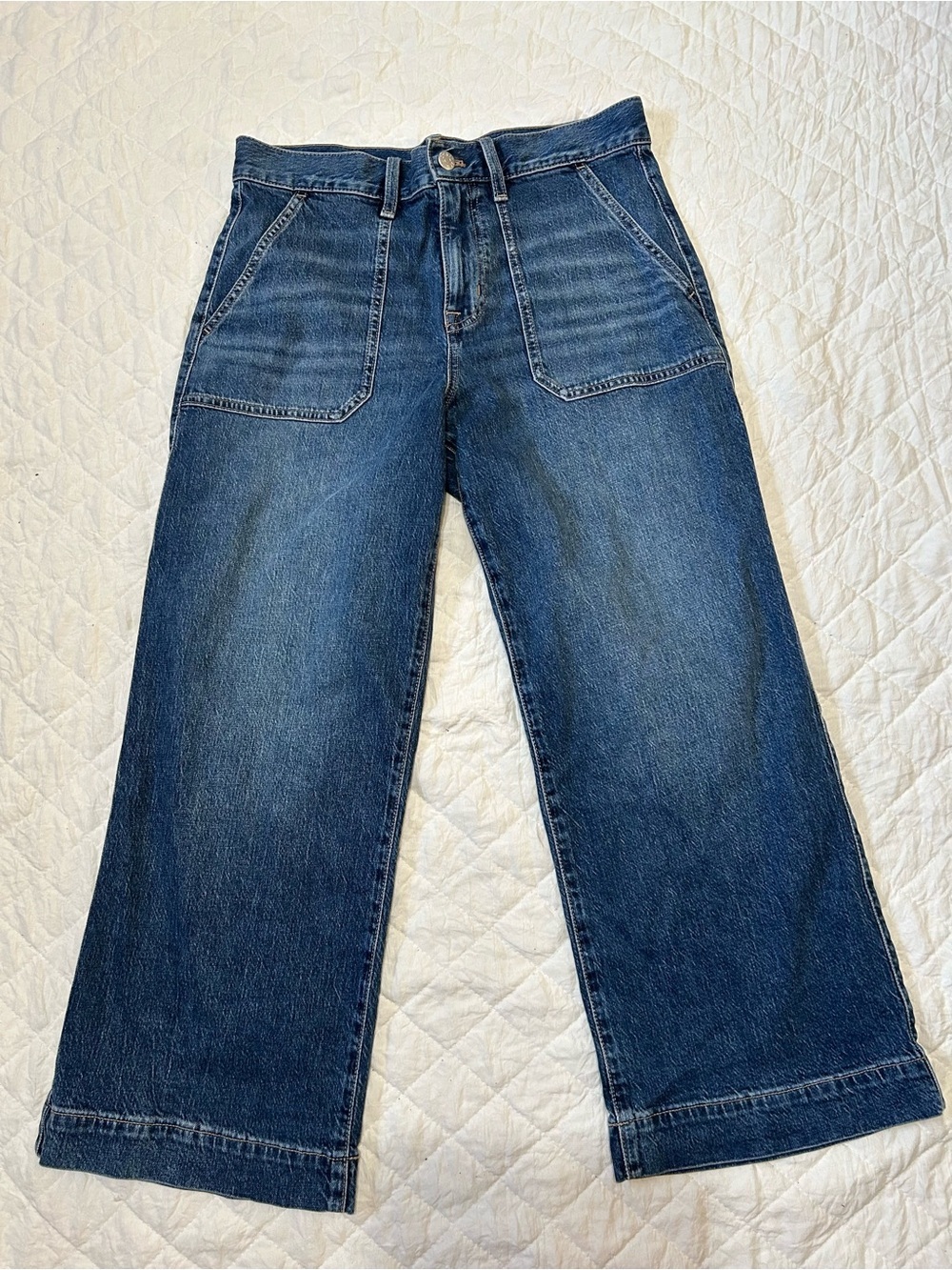 J. Crew Wide Leg Crop Denim Jeans in Dark Blue